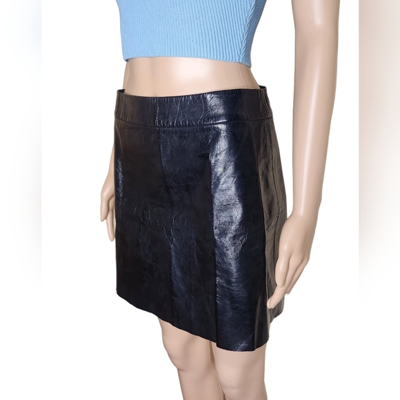 Alice and olivia women's black geniune leather skirt 4 - Picture 2 of 7